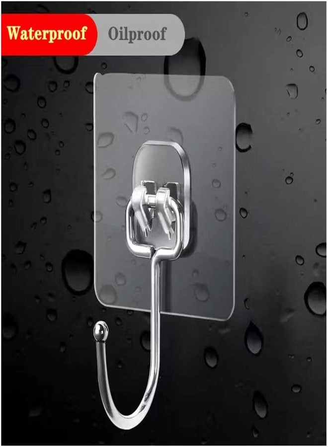 SEMITO Sticker Hook for Wall Self Adhesive Hook for Bathroom and Kitchen Wall Strong Stainless Steel Material No Drilling Needed Wall Mount Sticker Hook Transparent Sticker Silver Colour Pack of 12 - Image 3